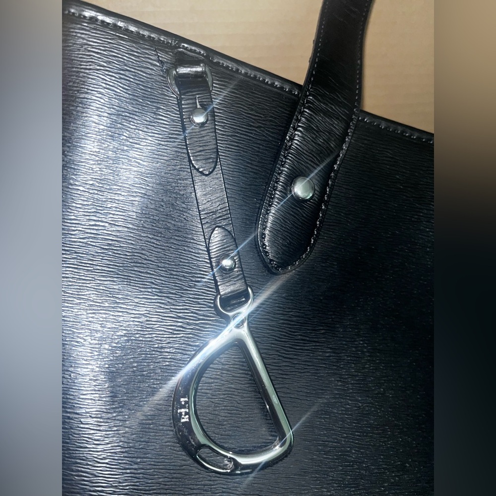 Sold LAUREN RALPH LAUREN TOTE SHOULDER BAG SAFFIANO LEATHER BLACK COLOR - Picture 12 of 13